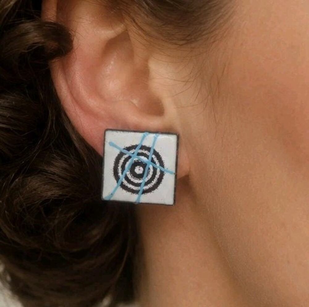 Vintage Modernist Copper Enamel Abstract Screwback Earrings MCM Artisan